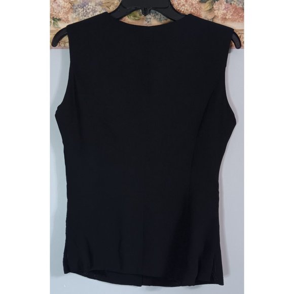 DKLA 7/8 Black Business Event Button Occasion Textured Vintage Retro Vest Top - Picture 5 of 5